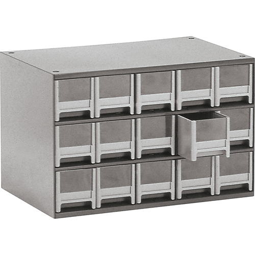 Casiers modulaires pour pi&egrave;ces, Acier, 15 tiroirs, 17" x 10-9/16" x 3-1/16", Gris Groupe Generik