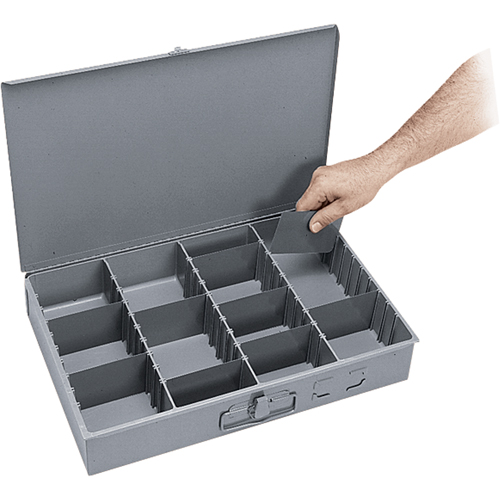 Boîtes &agrave; compartiments ajustables, Acier, Variable compartiments, 18" la x 12" p, 3" h, Gris Groupe Generik