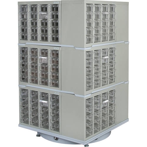 Armoire industrielle robuste avec carrousel &agrave; tiroirs, Acier, 240 tiroirs, 27" la x 27" p x 48" h, Gris Groupe Generik