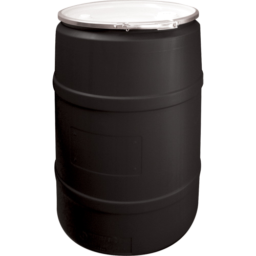 Barils en poly&eacute;thyl&egrave;ne, 55 gal. US (45 gal. imp.), Dessus ouvert, Noir Groupe Generik