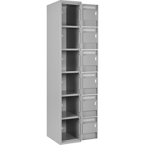 Clean Line Lockerettes, 6 -tier, Bank of 4, 48" x 18" x 72", Steel, Grey, Rivet (Assembled) Groupe Generik
