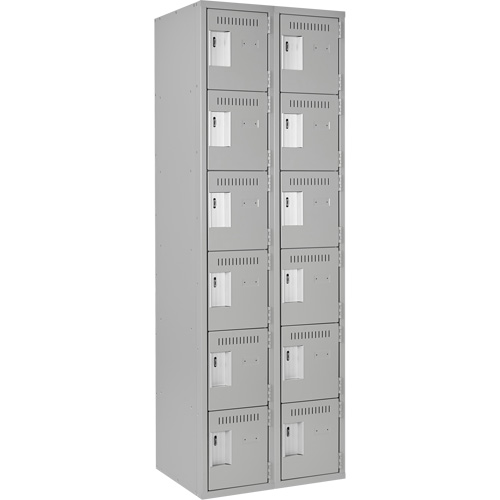 Clean Line Lockerettes, 6 -tier, Bank of 2, 24" x 18" x 72", Steel, Grey, Rivet (Assembled) Groupe Generik