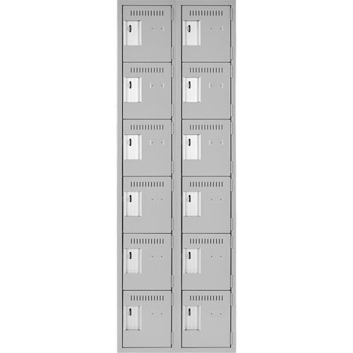 Clean Line Lockerettes, 6 -tier, Bank of 2, 24" x 18" x 72", Steel, Grey, Rivet (Assembled) Groupe Generik