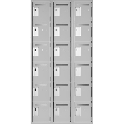 Clean Line Lockerettes, 6 -tier, Bank of 3, 36" x 18" x 72", Steel, Grey, Rivet (Assembled) Groupe Generik