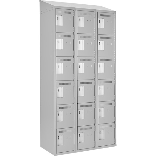 Clean Line Lockerette , 6 -tier, Bank of 3, 36" x 18" x 78", Steel, Grey, Rivet (Assembled) Groupe Generik