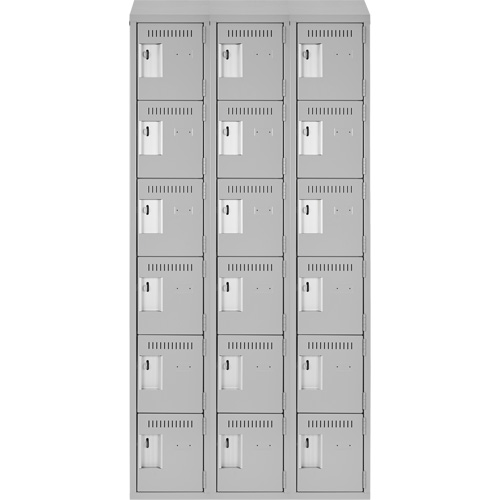 Clean Line Lockerette , 6 -tier, Bank of 3, 36" x 18" x 78", Steel, Grey, Rivet (Assembled) Groupe Generik