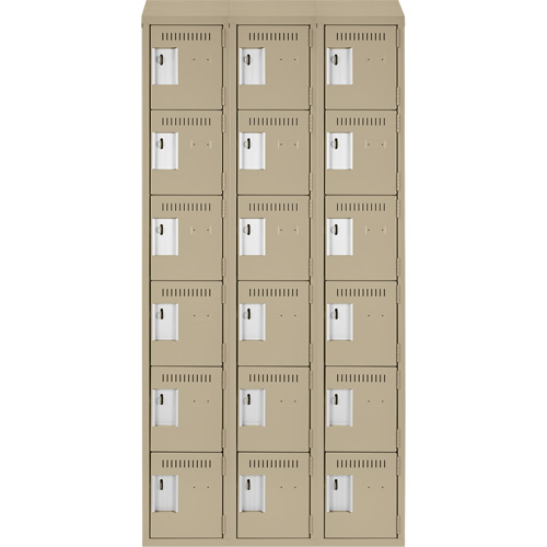 Clean Line Lockerette, 6 -tier, Bank of 3, 36" x 18" x 78", Steel, Beige, Rivet (Assembled) Groupe Generik