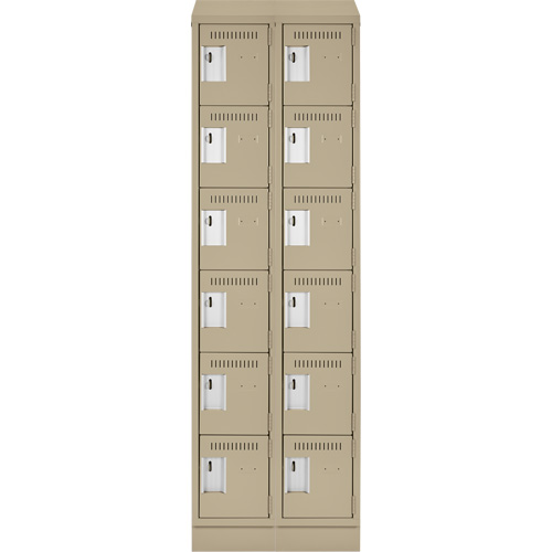 Clean Line Lockerette , 6 -tier, Bank of 2, 24" x 18" x 82", Steel, Beige, Rivet (Assembled) Groupe Generik