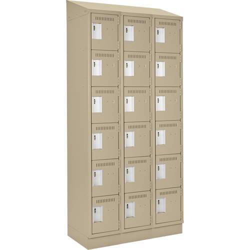 Clean Line Lockerette , 6 -tier, Bank of 3, 36" x 18" x 82", Steel, Beige, Rivet (Assembled) Groupe Generik