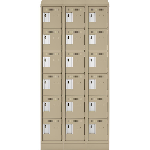 Clean Line Lockerette , 6 -tier, Bank of 3, 36" x 18" x 82", Steel, Beige, Rivet (Assembled) Groupe Generik