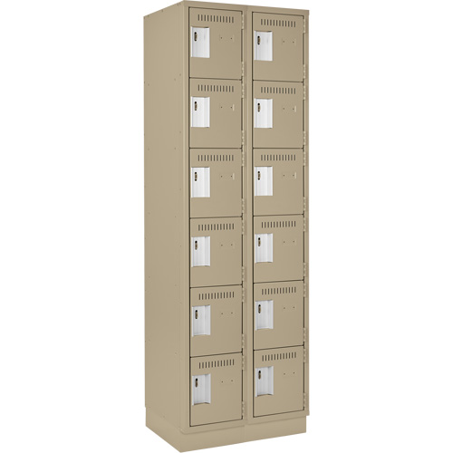 Clean Line Lockerette, 6 -tier, Bank of 2, 24" x 18" x 76", Steel, Beige, Rivet (Assembled) Groupe Generik
