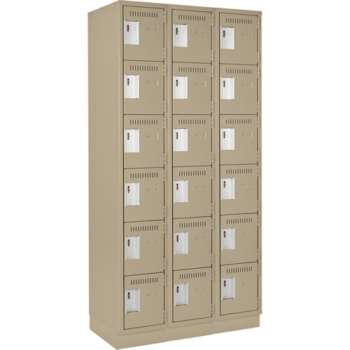 Clean Line Lockerette, 6 -tier, Bank of 3, 36" x 18" x 76", Steel, Beige, Rivet (Assembled) Groupe Generik