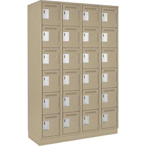 Clean Line Lockerette, 6 -tier, Bank of 4, 48" x 18" x 76", Steel, Beige, Rivet (Assembled) Groupe Generik
