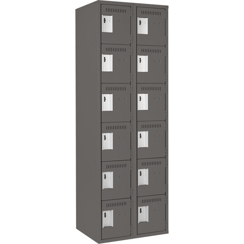 Clean Line Lockerette, 6 -tier, Bank of 2, 24" x 18" x 72", Steel, Charcoal, Rivet (Assembled) Groupe Generik
