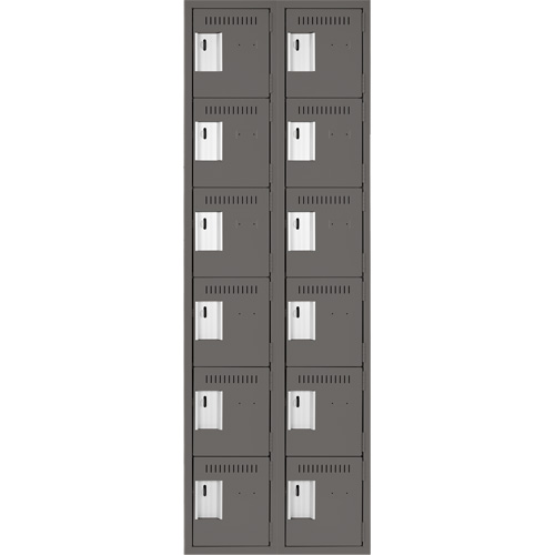Clean Line Lockerette, 6 -tier, Bank of 2, 24" x 18" x 72", Steel, Charcoal, Rivet (Assembled) Groupe Generik