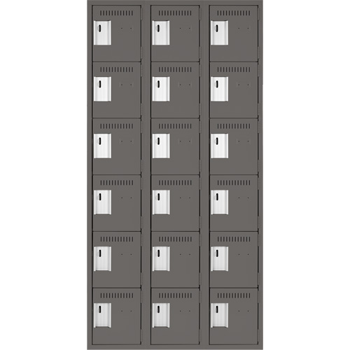 Clean Line Lockerette, 6 -tier, Bank of 3, 36" x 18" x 72", Steel, Charcoal, Rivet (Assembled) Groupe Generik