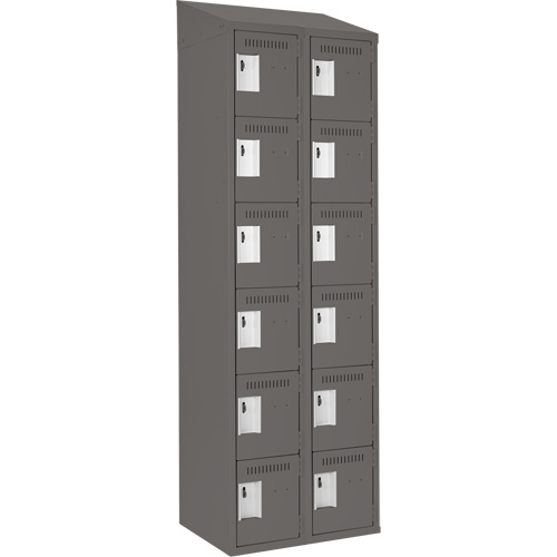 Clean Line Lockerette, 6 -tier, Bank of 2, 24" x 18" x 78", Steel, Charcoal, Rivet (Assembled) Groupe Generik
