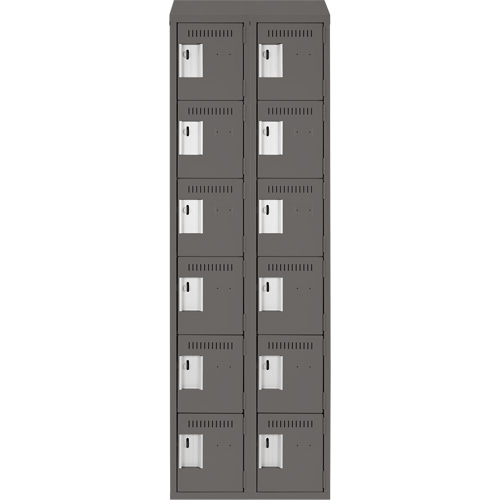 Clean Line Lockerette, 6 -tier, Bank of 2, 24" x 18" x 78", Steel, Charcoal, Rivet (Assembled) Groupe Generik