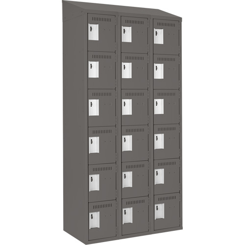 Clean Line Lockerette, 6 -tier, Bank of 3, 36" x 18" x 78", Steel, Charcoal, Rivet (Assembled) Groupe Generik