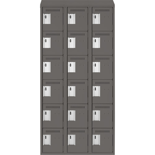 Clean Line Lockerette, 6 -tier, Bank of 3, 36" x 18" x 78", Steel, Charcoal, Rivet (Assembled) Groupe Generik