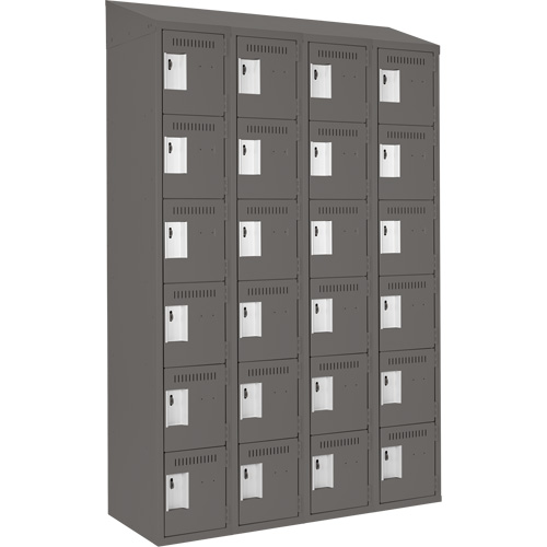 Clean Line Lockerette, 6 -tier, Bank of 4, 48" x 18" x 78", Steel, Charcoal, Rivet (Assembled) Groupe Generik