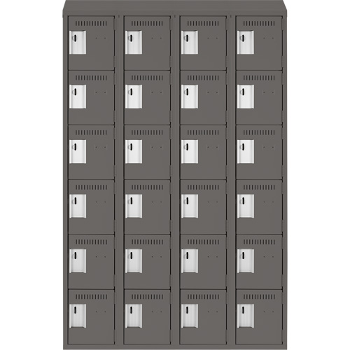 Clean Line Lockerette, 6 -tier, Bank of 4, 48" x 18" x 78", Steel, Charcoal, Rivet (Assembled) Groupe Generik