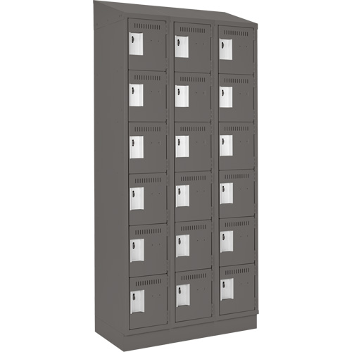 Clean Line Lockerette, 6 -tier, Bank of 3, 36" x 18" x 82", Steel, Charcoal, Rivet (Assembled) Groupe Generik