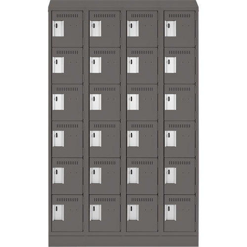 Clean Line Lockerette, 6 -tier, Bank of 4, 48" x 18" x 82", Steel, Charcoal, Rivet (Assembled) Groupe Generik