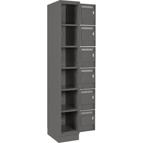 Clean Line Lockerette, 6 -tier, Bank of 4, 48" x 18" x 76", Steel, Charcoal, Rivet (Assembled) Groupe Generik