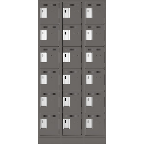 Clean Line Lockerette, 6 -tier, Bank of 3, 36" x 18" x 76", Steel, Charcoal, Rivet (Assembled) Groupe Generik