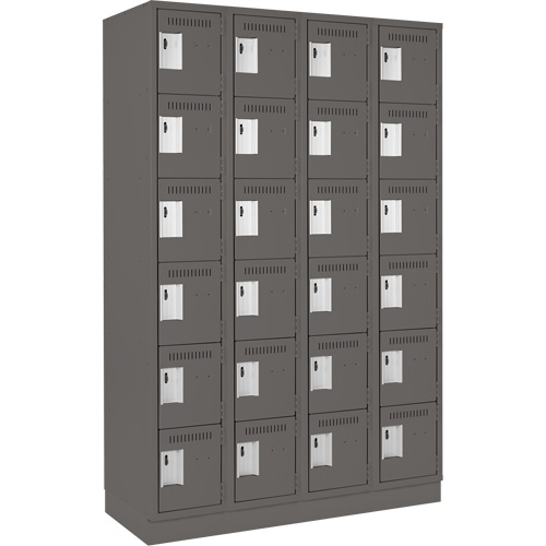 Clean Line Lockerette, 6 -tier, Bank of 4, 48" x 18" x 76", Steel, Charcoal, Rivet (Assembled) Groupe Generik