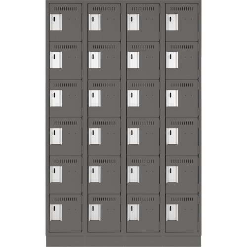 Clean Line Lockerette, 6 -tier, Bank of 4, 48" x 18" x 76", Steel, Charcoal, Rivet (Assembled) Groupe Generik