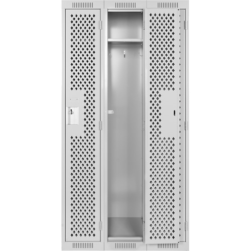Clean Line Lockers, Bank of 3, 36" x 12" x 72", Steel, Grey, Rivet (Assembled), Perforated Groupe Generik