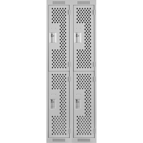 Casiers Clean Line, 2 niveaux, Bloc de 2, 24" x 15" x 72", Acier, Gris, Rivet (assembl&eacute;), Perfor&eacute; Groupe Generik