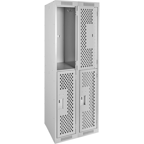 Casiers Clean Line, 2 niveaux, Bloc de 2, 24" x 15" x 72", Acier, Gris, Rivet (assembl&eacute;), Perfor&eacute; Groupe Generik