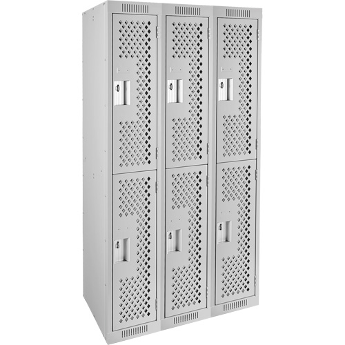Casiers Clean Line, 2 niveaux, Bloc de 3, 36" x 15" x 72", Acier, Gris, Rivet (assembl&eacute;), Perfor&eacute; Groupe Generik
