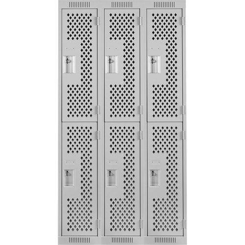 Casiers Clean Line, 2 niveaux, Bloc de 3, 36" x 15" x 72", Acier, Gris, Rivet (assembl&eacute;), Perfor&eacute; Groupe Generik