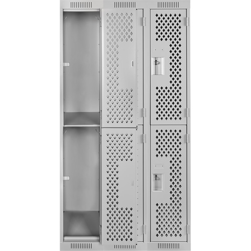 Casiers Clean Line, 2 niveaux, Bloc de 3, 36" x 15" x 72", Acier, Gris, Rivet (assembl&eacute;), Perfor&eacute; Groupe Generik