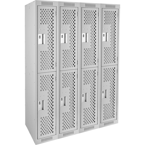 Clean Line Lockers, 2 -tier, Bank of 4, 48" x 15" x 72", Steel, Grey, Rivet (Assembled), Perforated Groupe Generik
