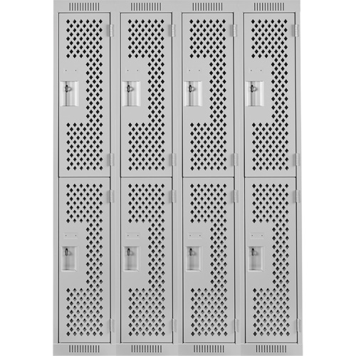 Clean Line Lockers, 2 -tier, Bank of 4, 48" x 15" x 72", Steel, Grey, Rivet (Assembled), Perforated Groupe Generik
