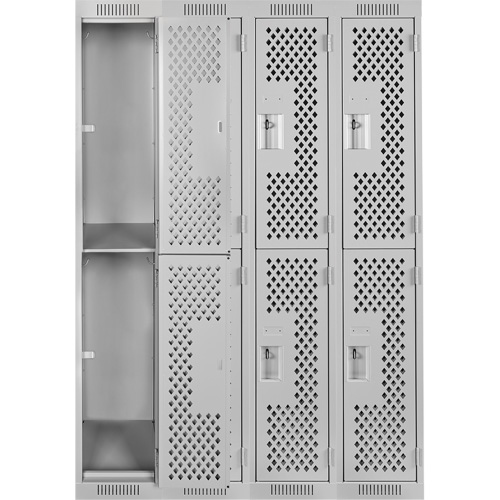 Clean Line Lockers, 2 -tier, Bank of 4, 48" x 15" x 72", Steel, Grey, Rivet (Assembled), Perforated Groupe Generik