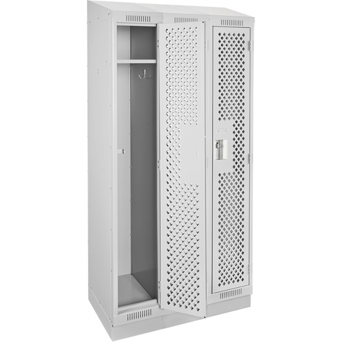 Clean Line Lockers, Bank of 3, 36" x 15" x 82", Steel, Grey, Rivet (Assembled), Perforated Groupe Generik