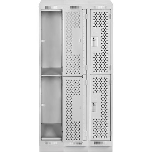 Clean Line Lockers, 2 -tier, Bank of 3, 36" x 12" x 82", Steel, Grey, Rivet (Assembled), Perforated Groupe Generik