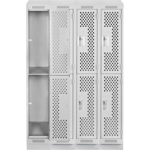 Clean Line Lockers, 2 -tier, Bank of 4, 48" x 12" x 82", Steel, Grey, Rivet (Assembled), Perforated Groupe Generik