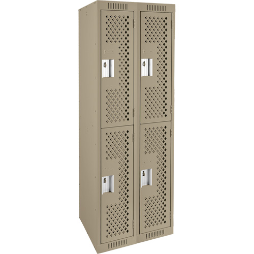 Clean Line Lockers, 2 -tier, Bank of 2, 24" x 15" x 72", Steel, Beige, Rivet (Assembled), Perforated Groupe Generik