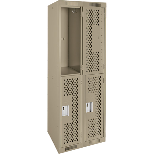 Clean Line Lockers, 2 -tier, Bank of 2, 24" x 15" x 72", Steel, Beige, Rivet (Assembled), Perforated Groupe Generik