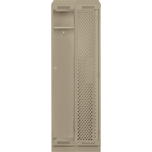 Clean Line Lockers, Bank of 2, 24" x 15" x 82", Steel, Beige, Rivet (Assembled), Perforated Groupe Generik
