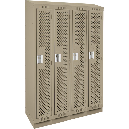 Clean Line Lockers, Bank of 4, 48" x 15" x 82", Steel, Beige, Rivet (Assembled), Perforated Groupe Generik