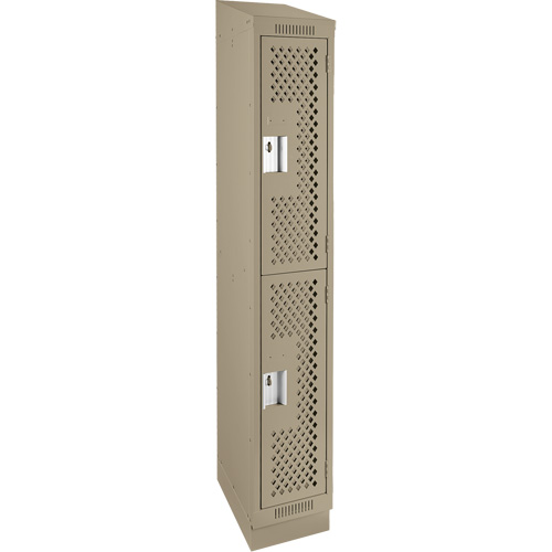 Clean Line Lockers, 2 -tier, 12" x 12" x 82", Steel, Beige, Rivet (Assembled), Perforated Groupe Generik