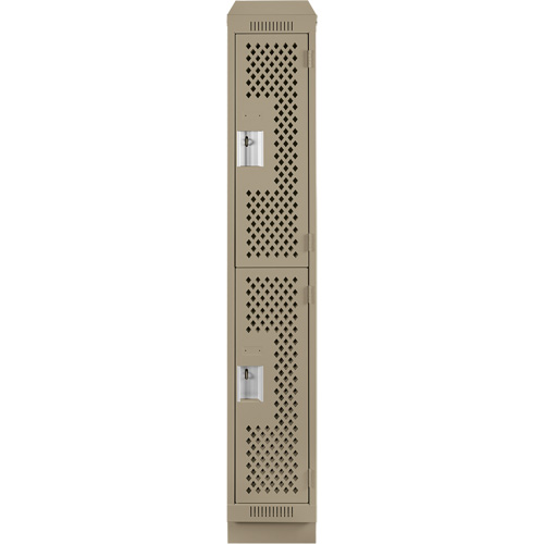 Clean Line Lockers, 2 -tier, 12" x 12" x 82", Steel, Beige, Rivet (Assembled), Perforated Groupe Generik